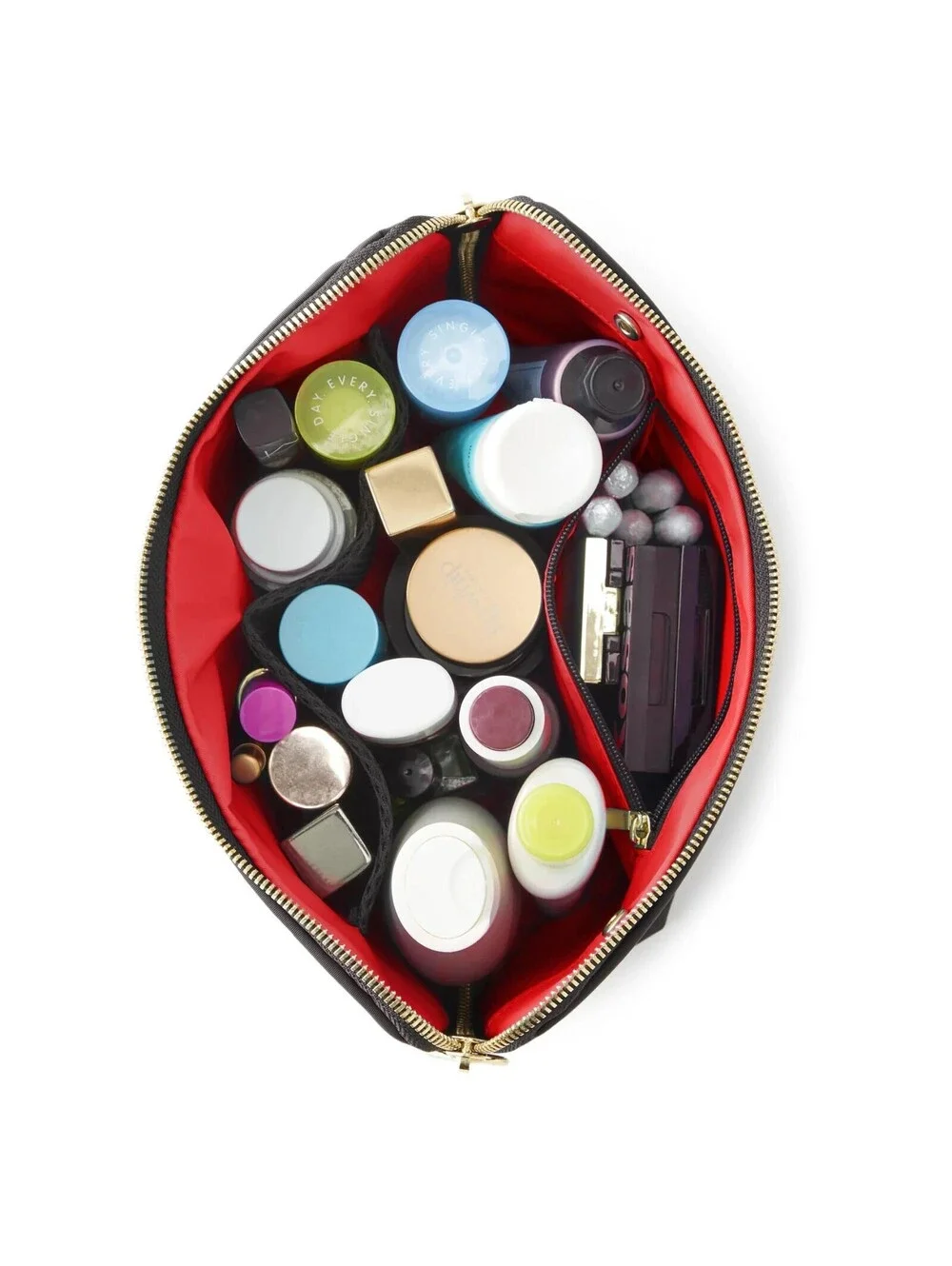KUSSHI Black Makeup Bag TravelOrganizer Red Lining Zip Pouch